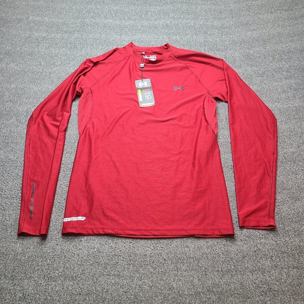 Under Armour Golf Shirt Mens MD Red New HeatGear Fitted Long Sleeve - Picture 1 of 8